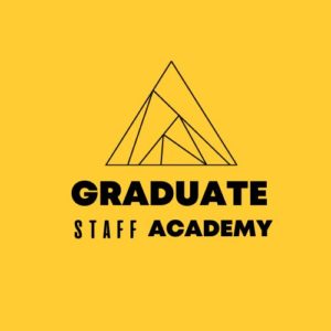 Graduate Staff Academy logo. Minimalist triangle with lines with the copy Graduate Staff Academy below